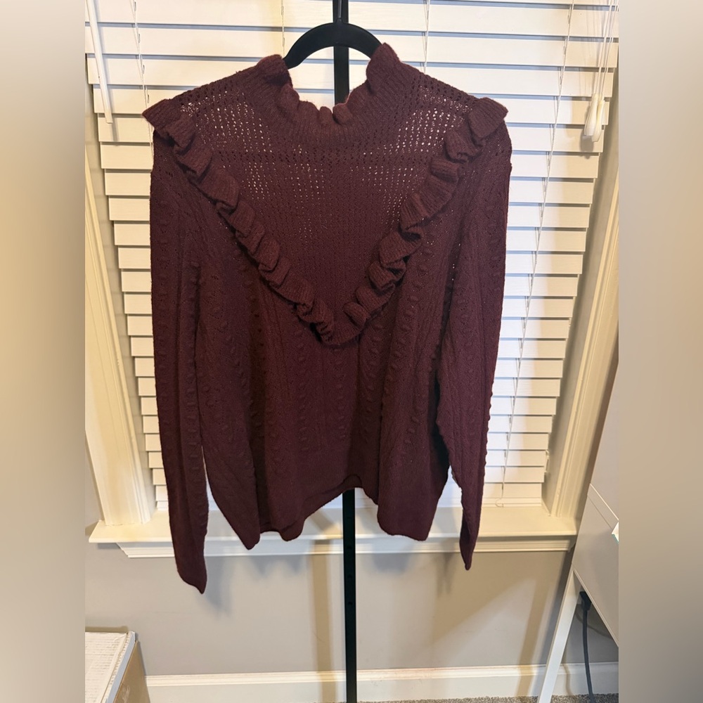 BNWT- Eloquii - Plus size Burgundy Ruffle Sweater- Size 22/24W - Picture 3 of 8